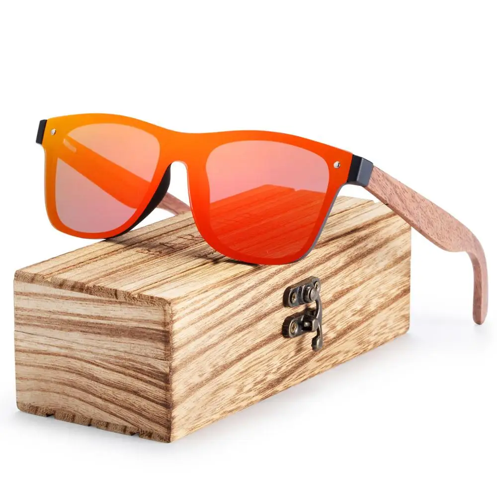 Red No Polarized BARCUR Дерево Солнцезащитные очки для женщин черный орех Защита от солнца очки мужские очки модные Винтаж для - Цвет линз: Red No Polarized