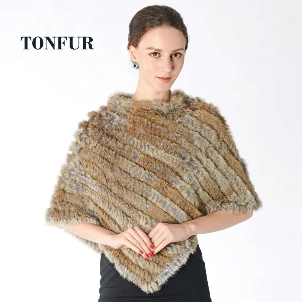 New Real Knit Rabbit Fur Shawl Fashion Women Genuine Poncho Natural Pashmina DNT682 | Аксессуары для одежды