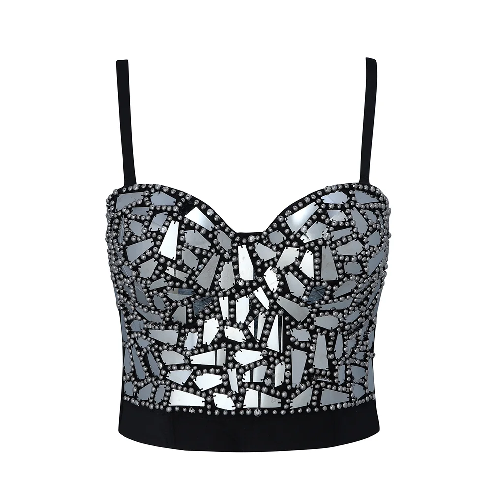 

Top Quality Fashion Slip Beading Bandage Top HL Tanks Tops Straps Short Tops