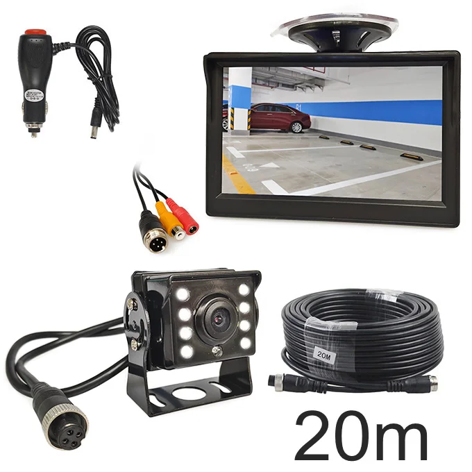20m DIYKIT " Обратный автомобильный монитор Водонепроницаемый светодиодный Цвет ночного видения резервный автобус грузовик камера заднего вида CCD автомобильное зарядное устройство - Название цвета: 20m