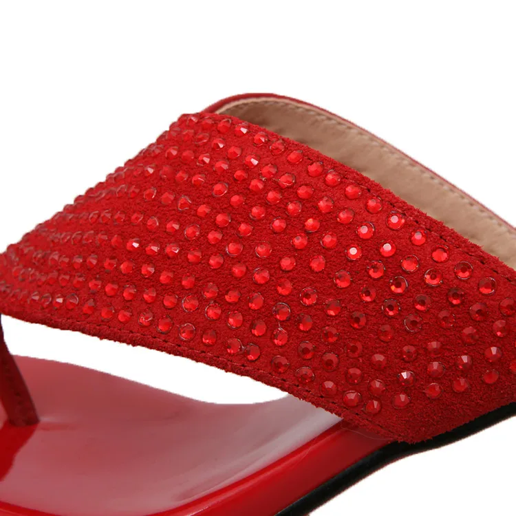 

Genuine Leather Fashion Summer Gladiator Shoes Women's Slippers Rhinestone Brand Beach Flip Flops Sexy Ladies Sweet High Heels