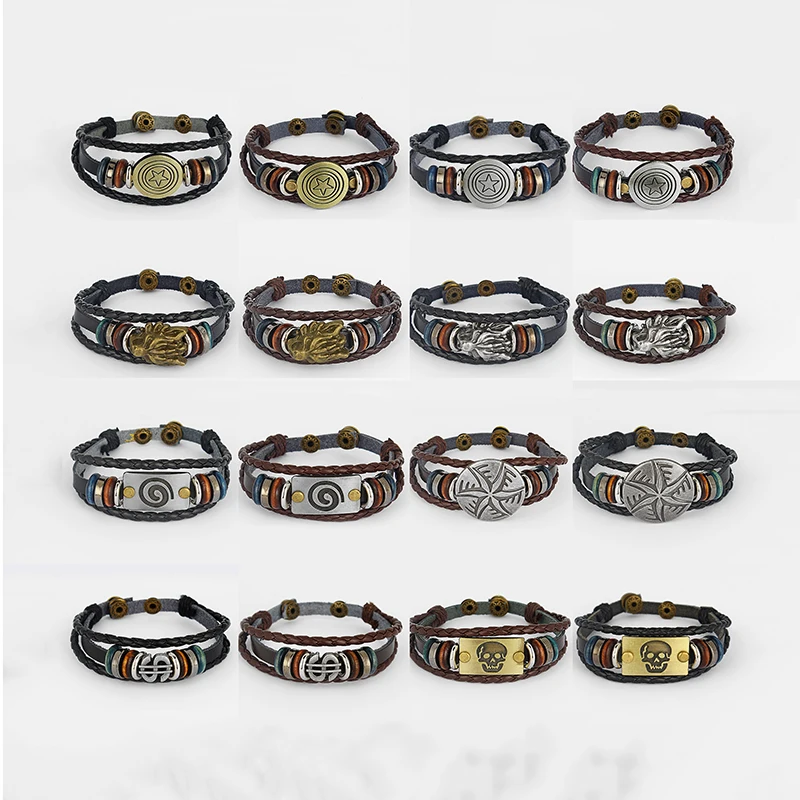 1 шт ручной работы Ретро Натуральная кожа Плетеный Шарм многослойный браслет