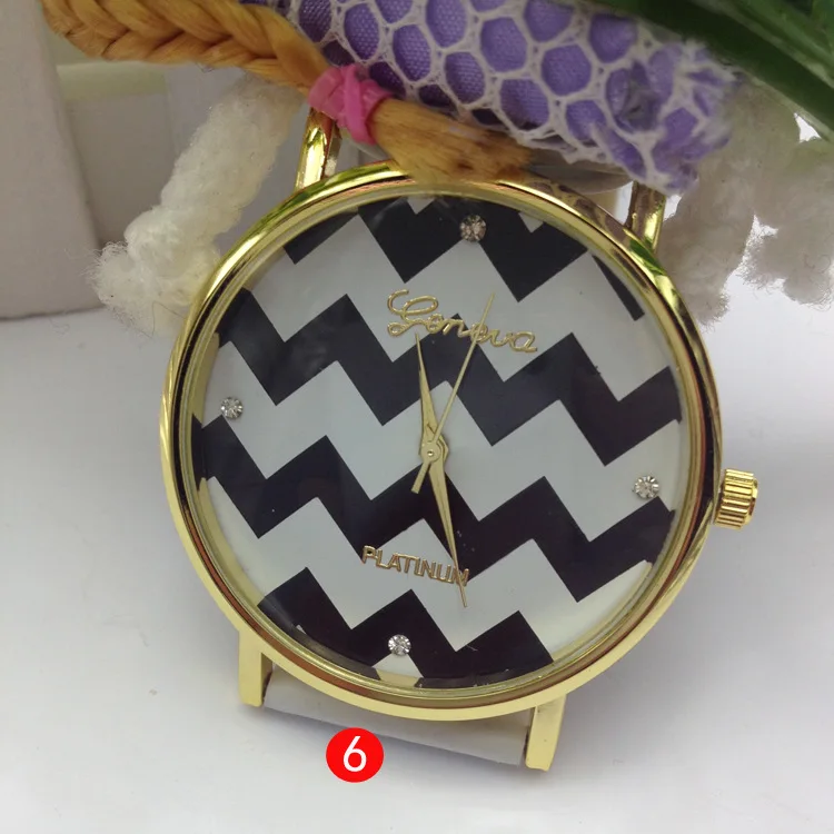 2014 Geneva Brand Wave Pattern Rhinestone Round Digital Dial Watch with PU Leather Band Women Casual Wristwatch Wholesale | Наручные часы