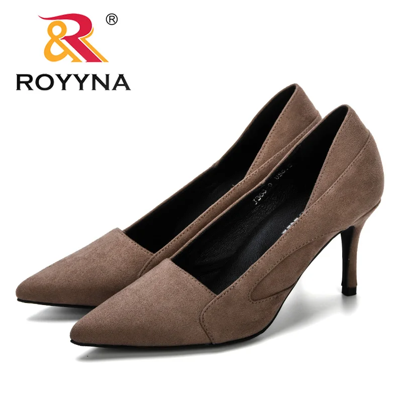 

ROYYNA 2019 Spring Autumn Women Shoes Faux Suede Heels Women Pumps Stiletto Women's Work Shoe Pointed Toe Wedding Shoes Ladies
