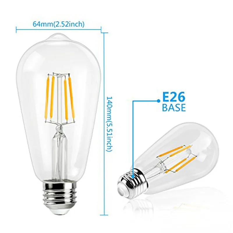 Uncleahtoh Освещение под старину Стиль ST64 E26 E27 База Винтаж edison затемнения