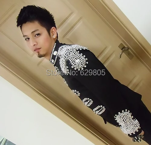 Женский блейзер костюм модная черная Мужская танцевальная белая стразы куртка