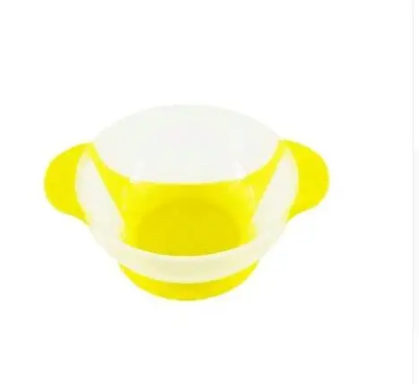 yellow bowl Посуда для кормления детей, детская Тарелка на присоске, миска для малышей, детская крышка для кормления, тренировочная миска с ложкой, Обучающие блюда - Цвет: yellow bowl