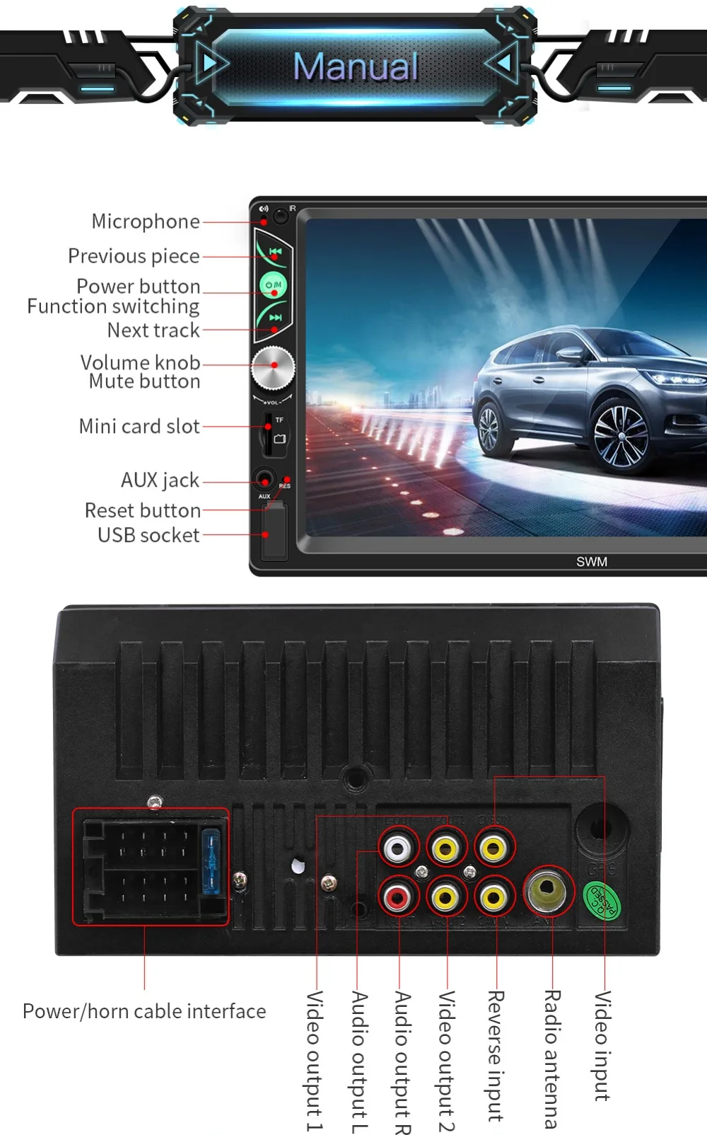 Автомагнитола 2 Din Автомобильный Mp5 плеер Авторадио Bluetooth автомобильный аудио Громкая связь 2din приемник авто радио стерео обратное изображение Mirrorlink