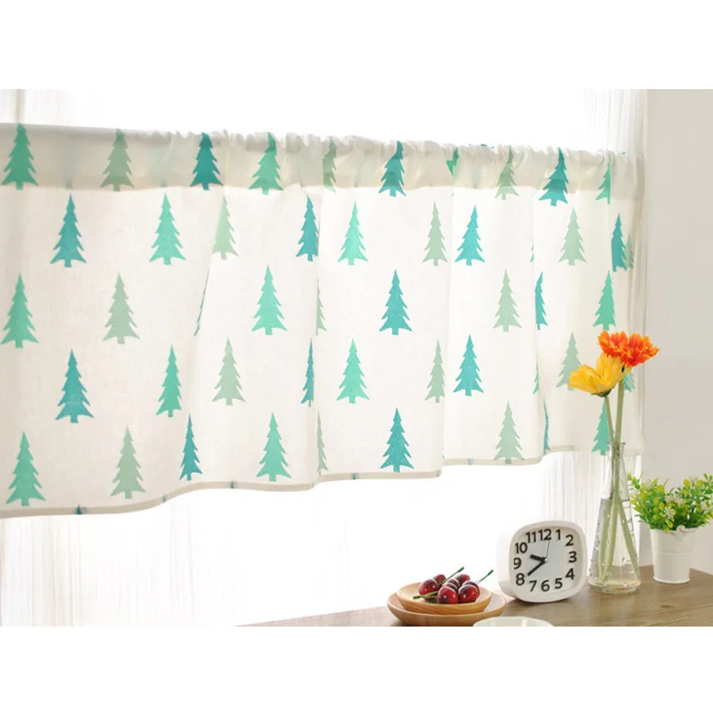 Короткие шторы Simba Deco из зеленой сосны для кухни хлопковые льняные с принтом
