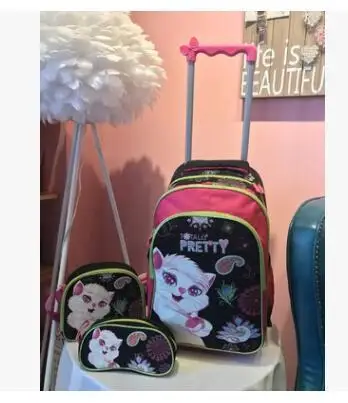Детские Сумки на колесиках для школы рюкзак с колесами Kitty сумка девочек дорожный