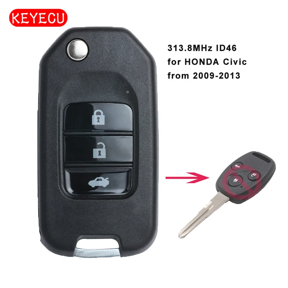 Обновленный флип модуль Keyecu с 3 кнопками 313 8 МГц чип ID46 для HONDA Civic 2009 2013 гг.|Ключ от