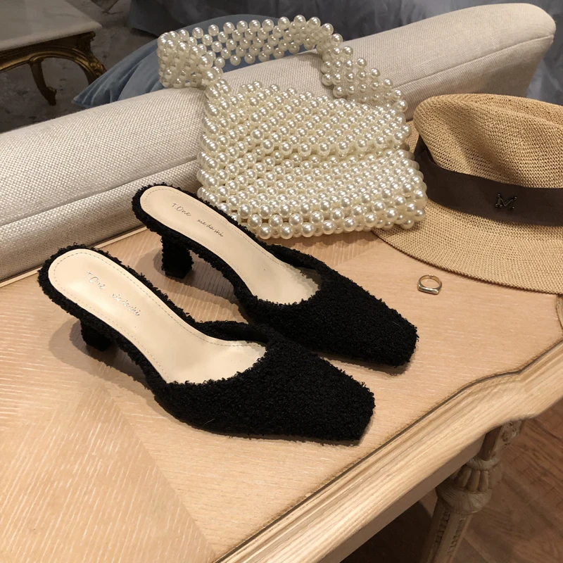 Женская обувь; короткие плюшевые тапочки; zapatos de mujer; дизайнерские шлепанцы с квадратным носком; обувь для девочек