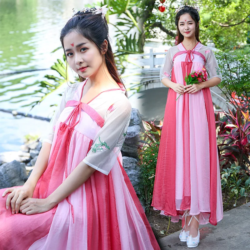 

Hanfu Traditional Chinese Clothing Folk Dance Costume Stage Outfit Han Dynasty Ancient China Princess Embroidery Patchwork Dress