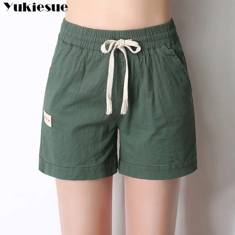 Женские хлопковые шорты с высокой талией эластичные прямые карамельных цветов