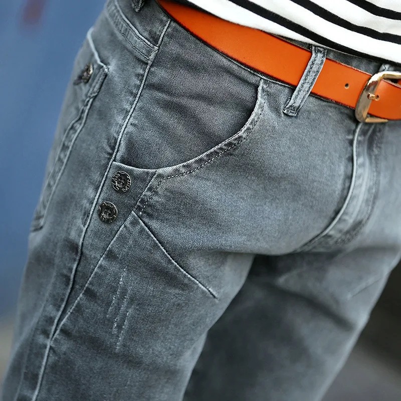 

2020 men's spring of youth Cultivate one's morality in the gray waist jeans trousers Tidal stretch feet pants