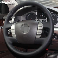 shining wheat black genuine leather hand stitched car steering wheel cover for volkswagen vw phaeton