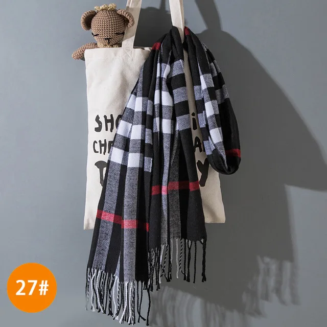 Style 27 Детские шарфы для мальчиков и девочек, брендовый кашемировый шарф в клетку с кисточками, осенне-зимний плотный теплый платок для детей 190*35 см, шейный платок - Цвет: Style 27