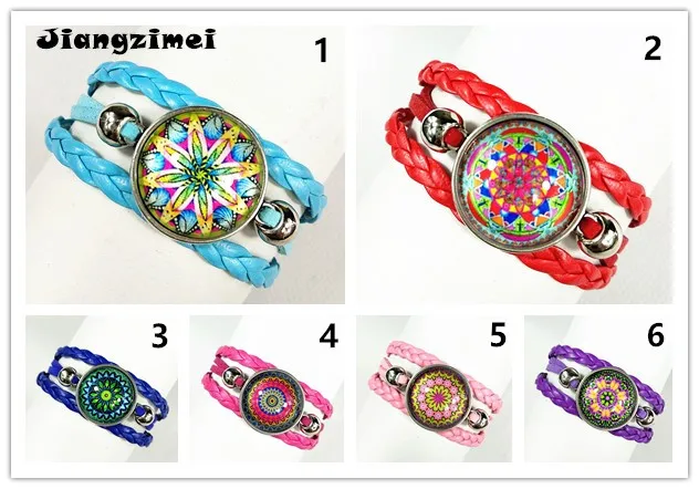 Jiangzimei24pc Bandanna Mandala Flower Glass Cabochon Bracelets Paisley Leather Charm bracelet for women | Украшения и аксессуары