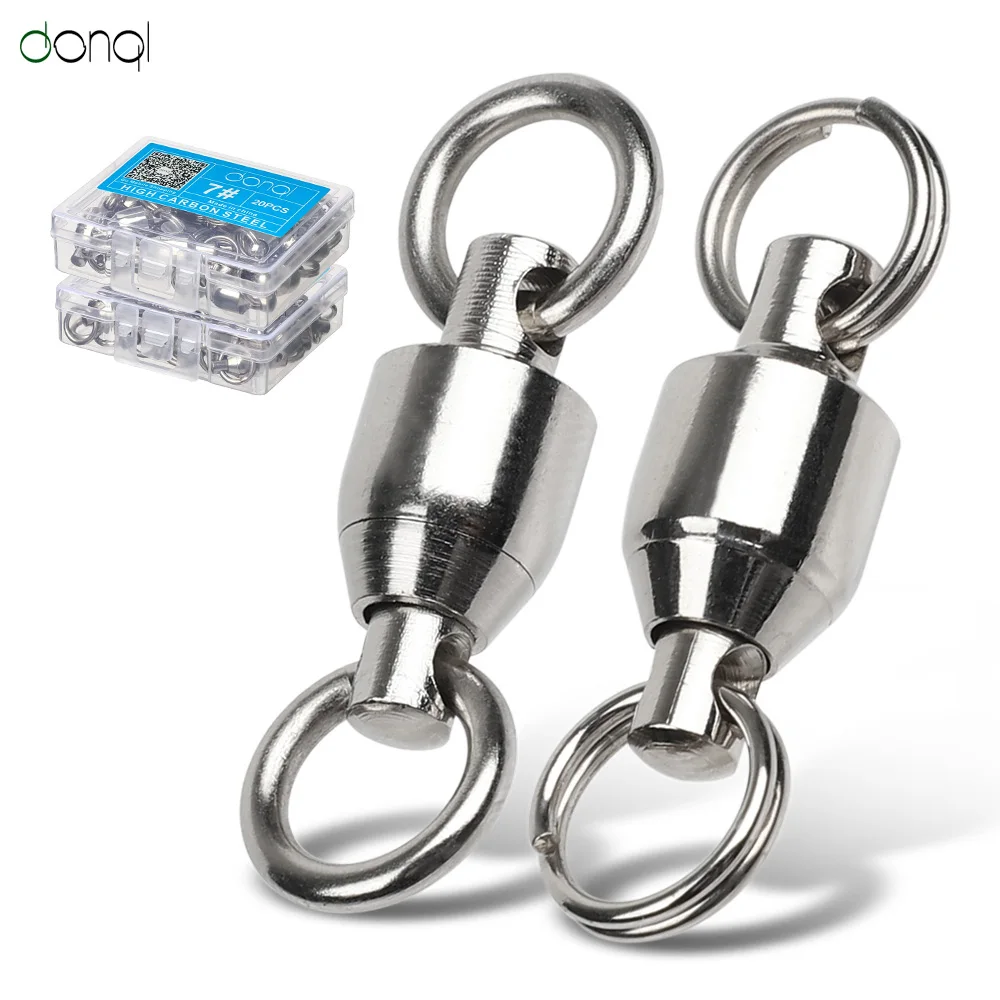 

DONQL 10/20/50pcs/ Stainless Steel Fishing Connector Heavy Duty Ball Bearing Rolling Swivel Solid Ring Hook Connector Fish Tacke