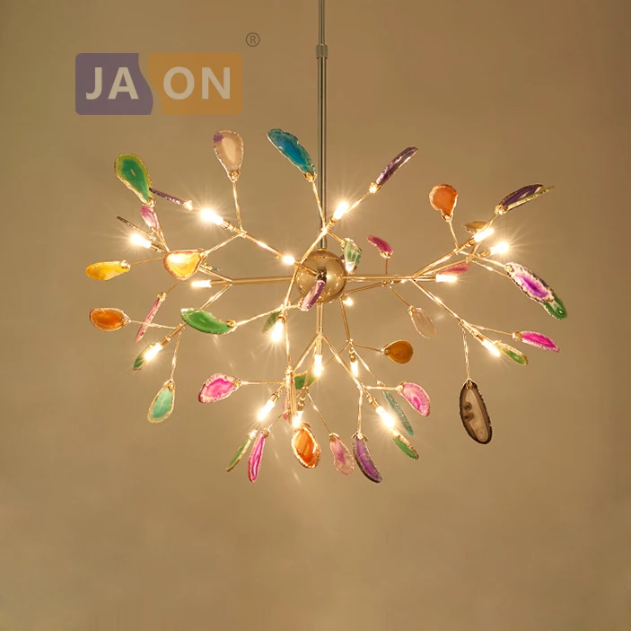 G4 led железные в стиле постмодерн Агатовая люстра светлячок. Люстра освещение подвесной светильник Lampen Lustre для столовой фойе