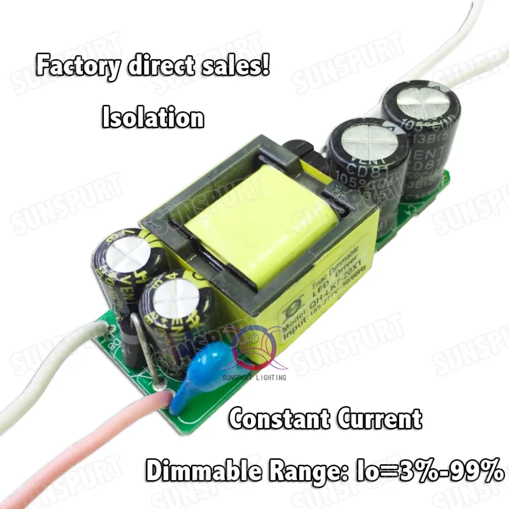 5 шт. изоляция 20 Вт AC185 277V светодиодный Диммируемый драйвер 7 20x1W 300mA 3% 99% DC21 66V