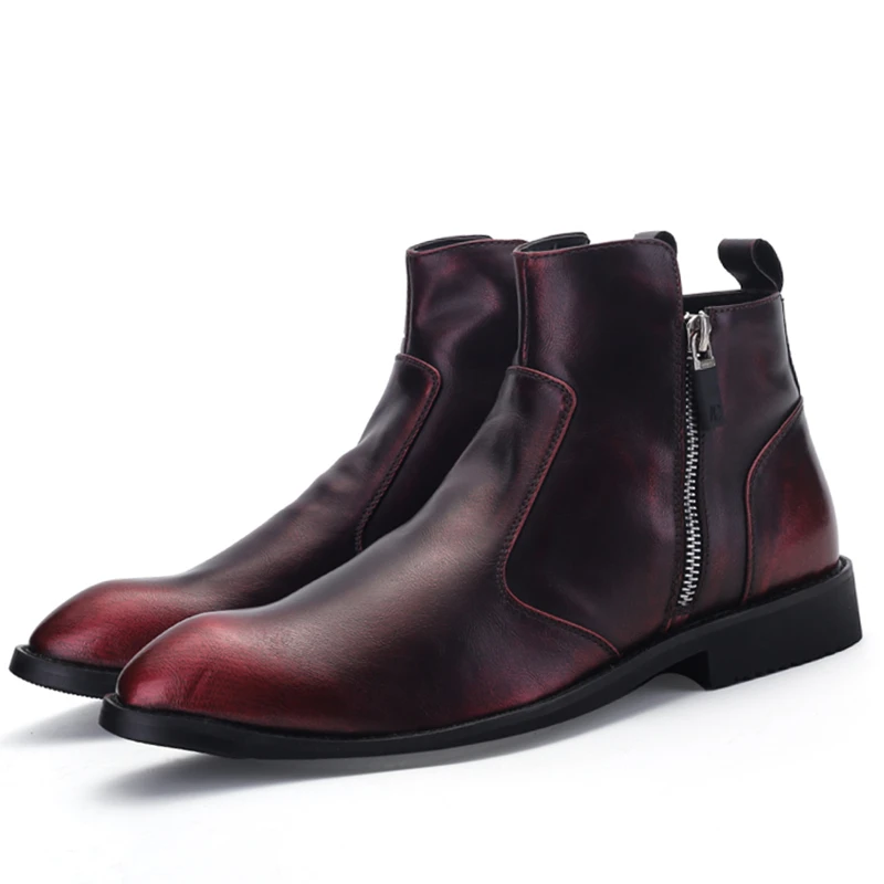 Spring Wine Red Misalwa/мужские Ботильоны на молнии матового цвета; роскошные ботинки с перфорацией типа «броги» в британском стиле; сезон зима-весна; мужские кожаные ботинки - Цвет: Spring Wine Red