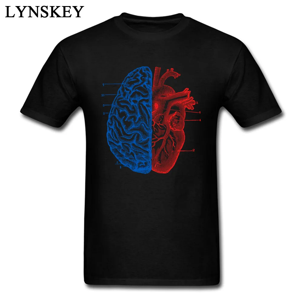 Camiseta con diseño de corazón y cerebro para hombre, de estilo informal camisetas de algodón, ropa con estampado invencible, novedad