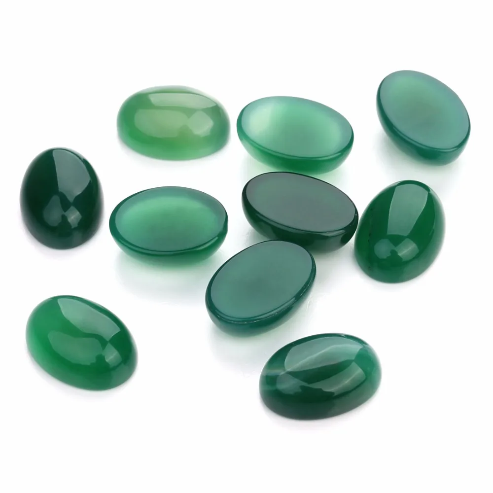 

LOULEUR 10pcs/lot 13*18 Green Agate Natural Stone Dome Cabochon Beads Flat Back Green Created Bead for DIY Jewelry Making