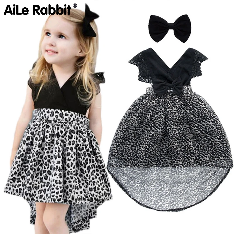 Платье для девочек с леопардовым принтом бантом и V-образным вырезом | Детская