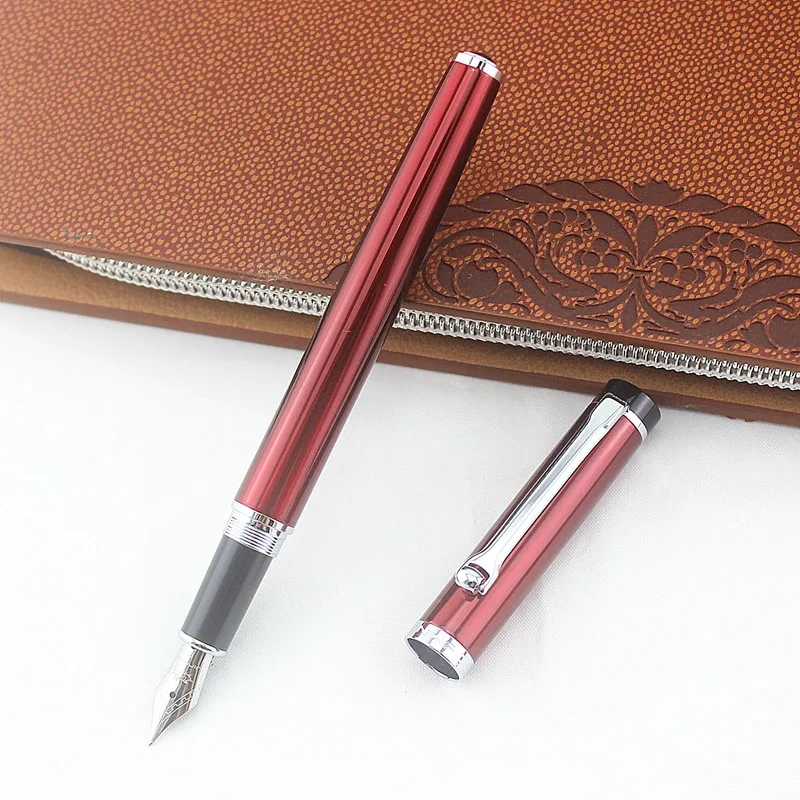 Luxury jinhao red Fountain Pen Set 0.5mm F Nib Multiple nib options Steel Ink Pens for Simple Business Gift Free Shipping | Канцтовары