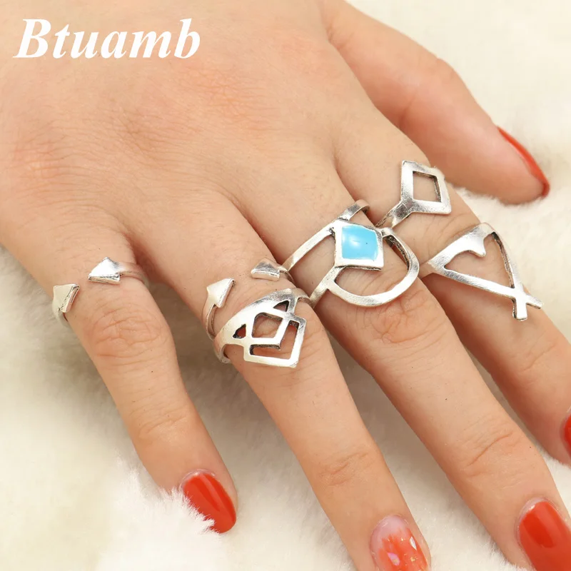 Btuamb 6 шт./компл. винтажные полые геометрические кольца богемные сплав