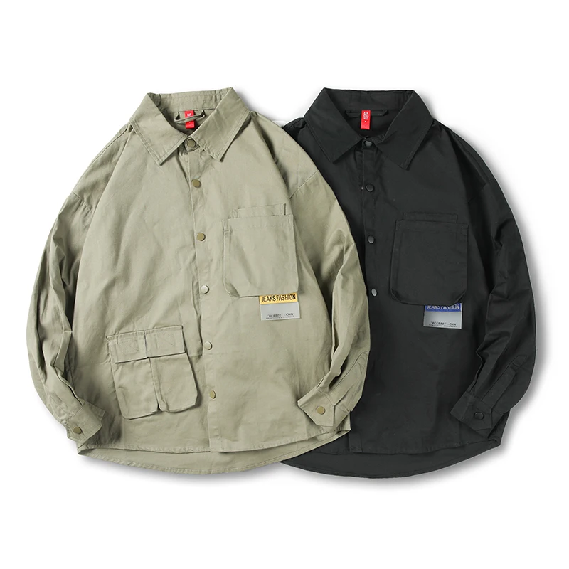 Японская уличная мода рубашка в стиле Харадзюку Хлопковая мужская черная