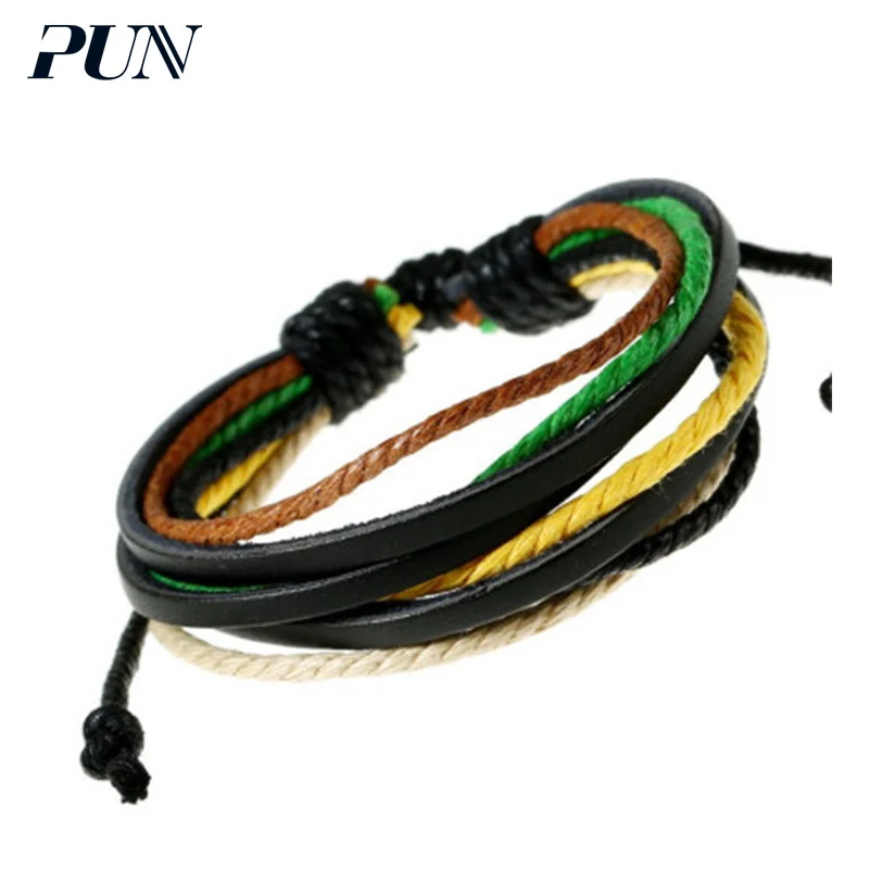 PUN punk braclet, мужские браслеты,, аксессуары для женщин, пара, очаровательный кожаный плетеный персонализированный браслет для мужчин, мужчин, женщин, femme - Окраска металла: ybwg