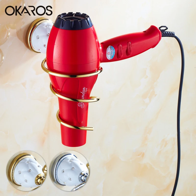 Настенный держатель для фена OKAROS в ванную комнату стойка твердая латунь