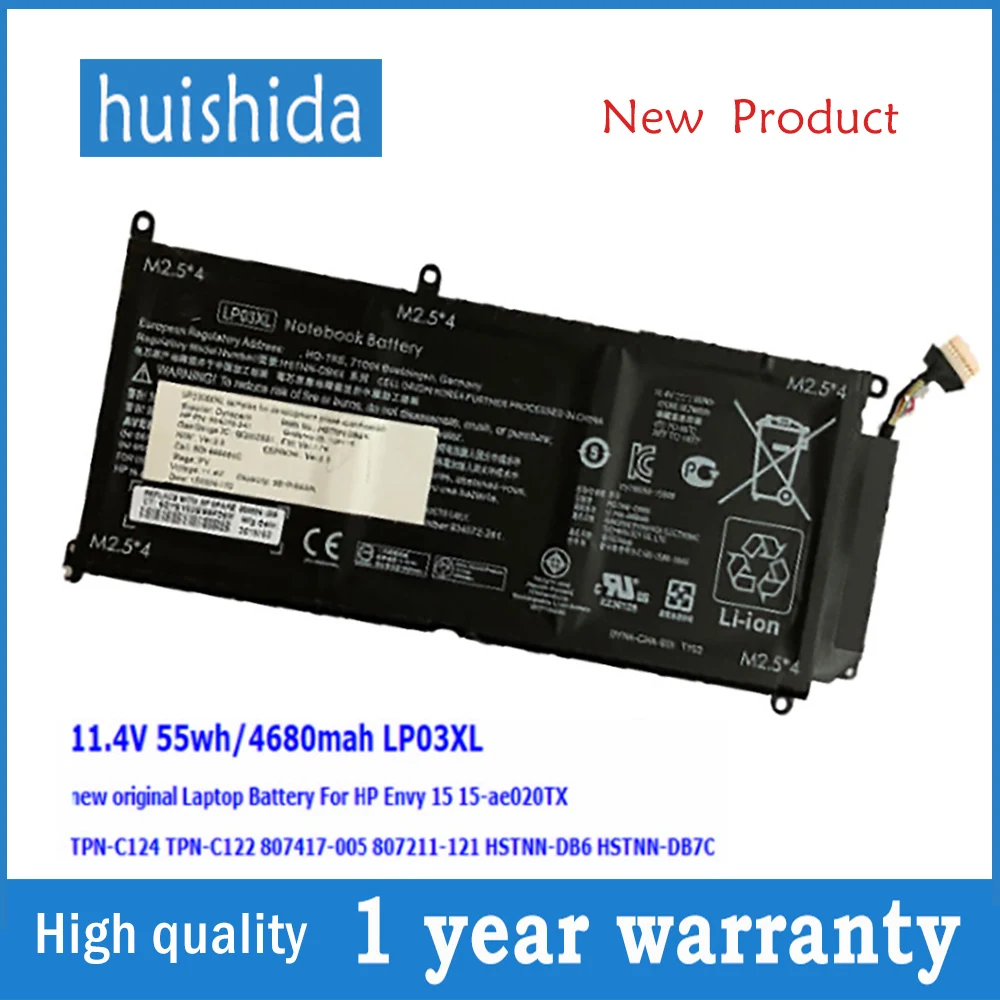 11.4 V 55wh LP03XL New original laptop battery for HP envy 15 15-ae020TX TPN-C124 HSTNN-DB7C DB6C TPN-C122 series 4680mAh | Компьютеры и