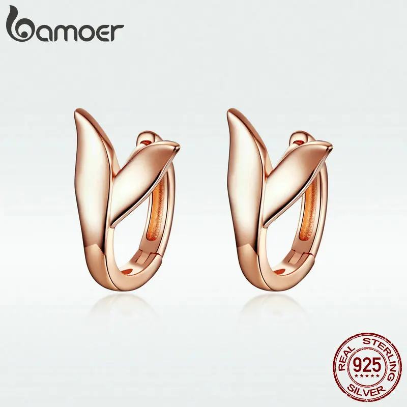 BAMOER Earrings Silver 925 Women Rose Gold Plated Dolphin Tail Small Hoops Earing Sterling Party Jewelry GAE078 | Украшения и