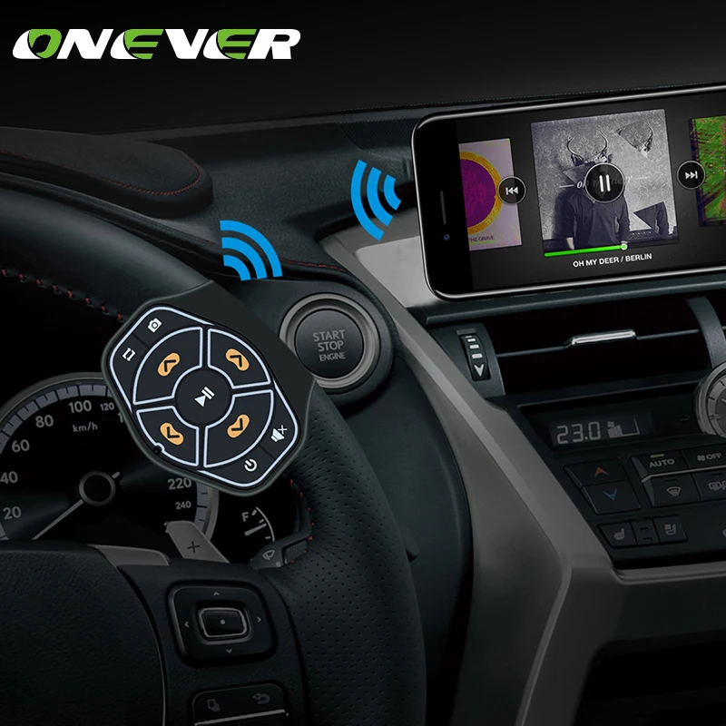 Onever беспроводной Hands-free Bluetooth пульт дистанционного управления медиа мультимедийный плеер кнопка для рулевого колеса автомобиля велосипед подходит с Android