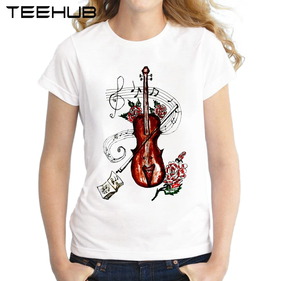 2018 модная коричневая скрипка с музыкальными нотами женская футболка коротким