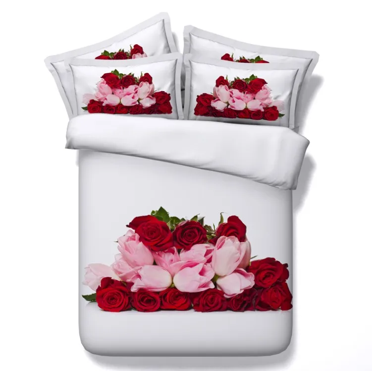 bed in a bag Красный комплект постельного белья с розой любовь роскошное 3D одеяло пододеяльник постельное белье Cal King queen размер кровать в сумке простыня белье полный двойной 4 шт - Цвет: bed in a bag