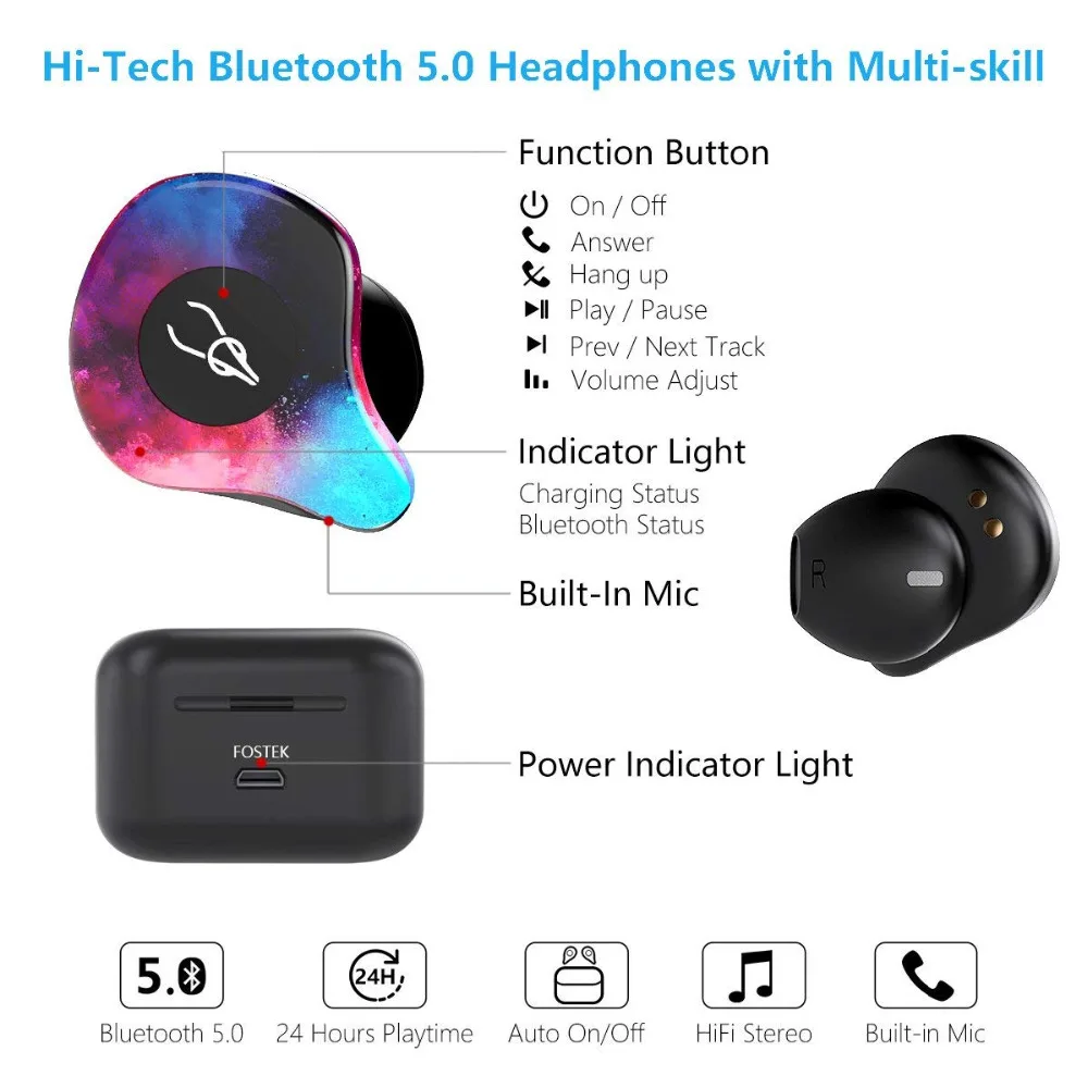 Мини наушники вкладыши TWS с V5.0 Bluetooth True Беспроводной 5 0 Спортивные Наушники Hi Fi