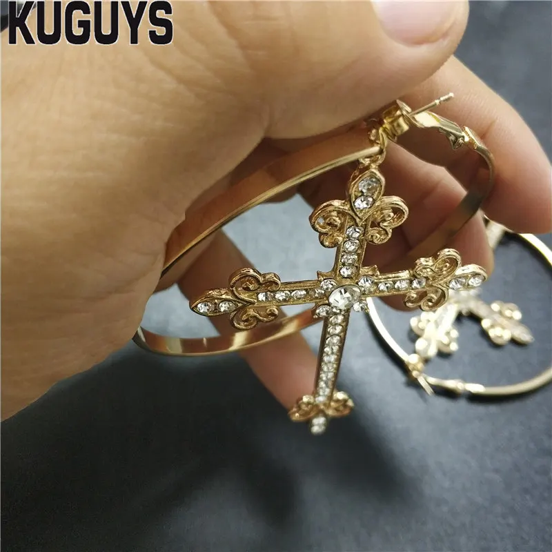 KUGUYS, модные ювелирные изделия, трендовые Золотые круглые большие серьги для женщин, Винтажные серьги-капли с металлическими кристаллами, аксессуары Brincos