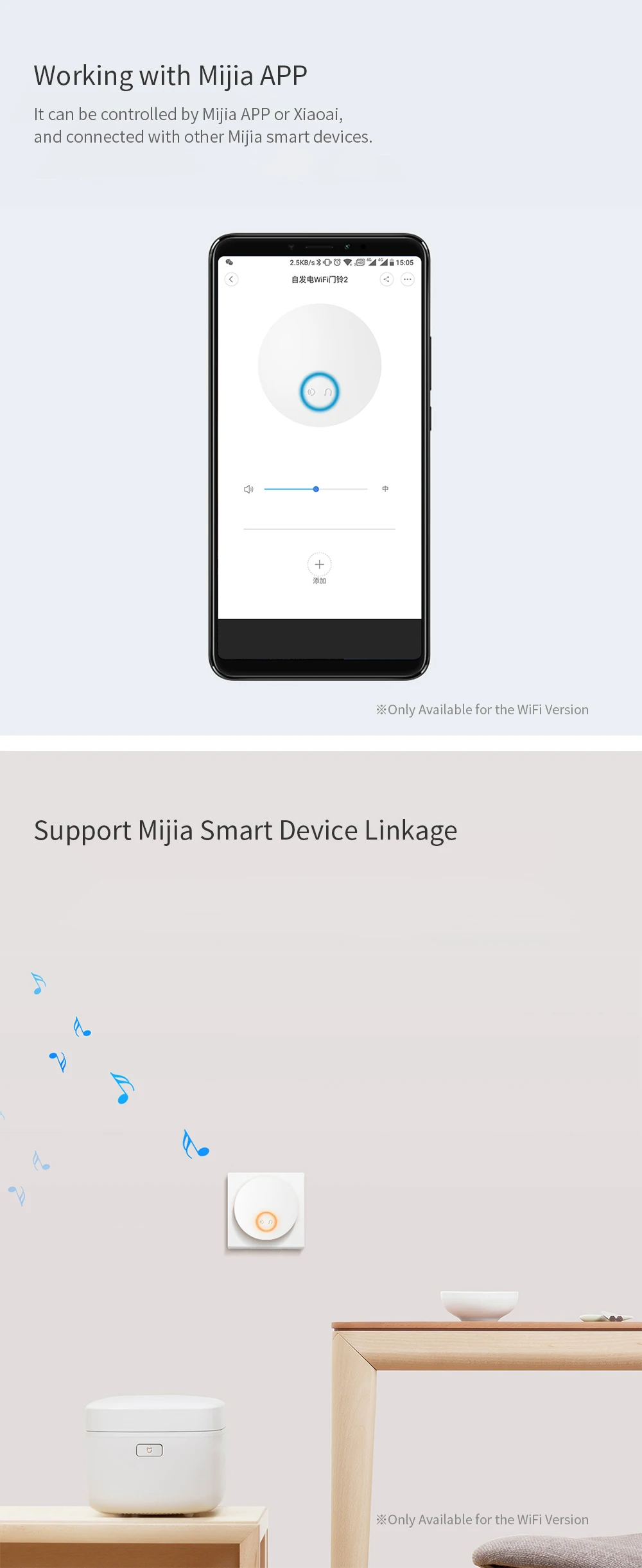 Xiaomi Mijia Linptech wifi самогенерирующий беспроводной дверной звонок работает с приложением Mijia функция интеллектуального управления памятью AC 110-240 В
