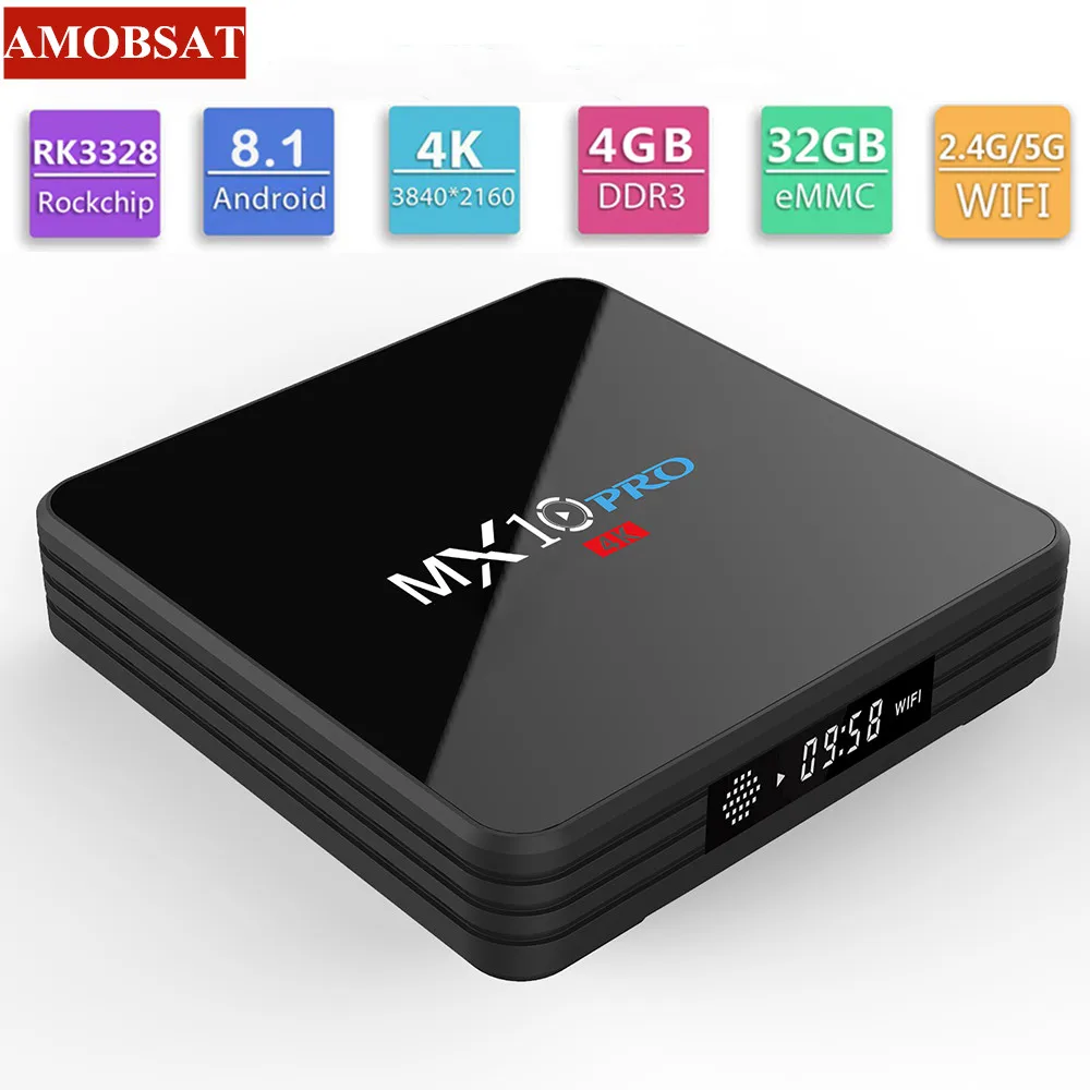 AMOBSAT MX10 PRO ТВ приставка Android 9,0 4 Гб 32 Гб опционально воздушная мышь 2,4G 5G WiFi медиаплеер BT4.1 поддержка 4K vs mx10 ТВ приставка H.265