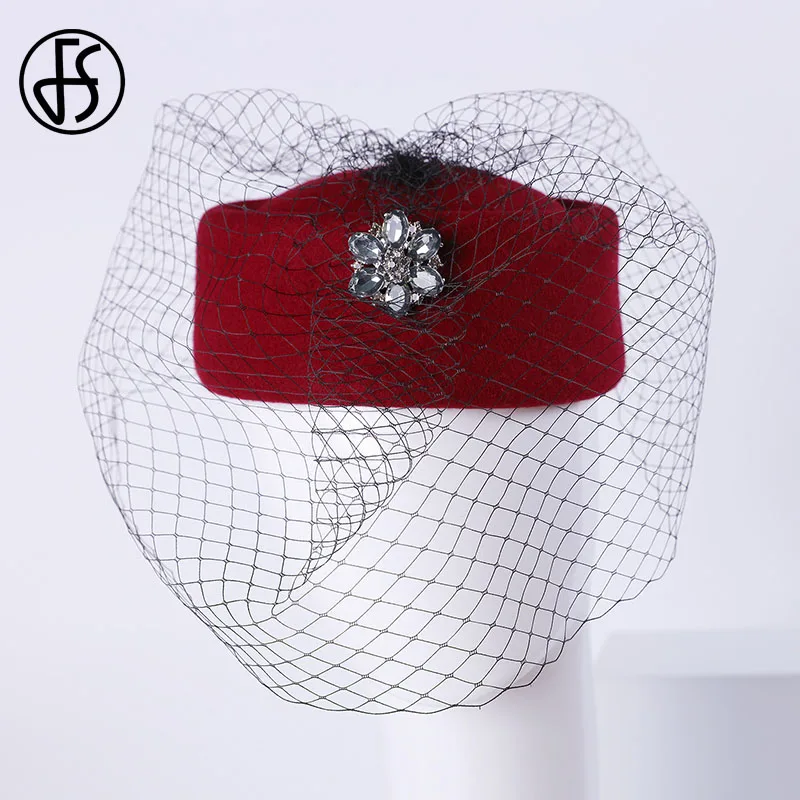 Женская шерстяная шляпка-Таблетка FS винтажная шляпка для церкви и торжественных