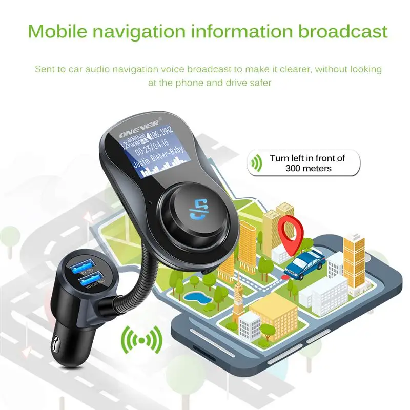 Bluetooth FM передатчик модулятор громкой связи Автомобильный MP3-плеер с QC3.0 двойной