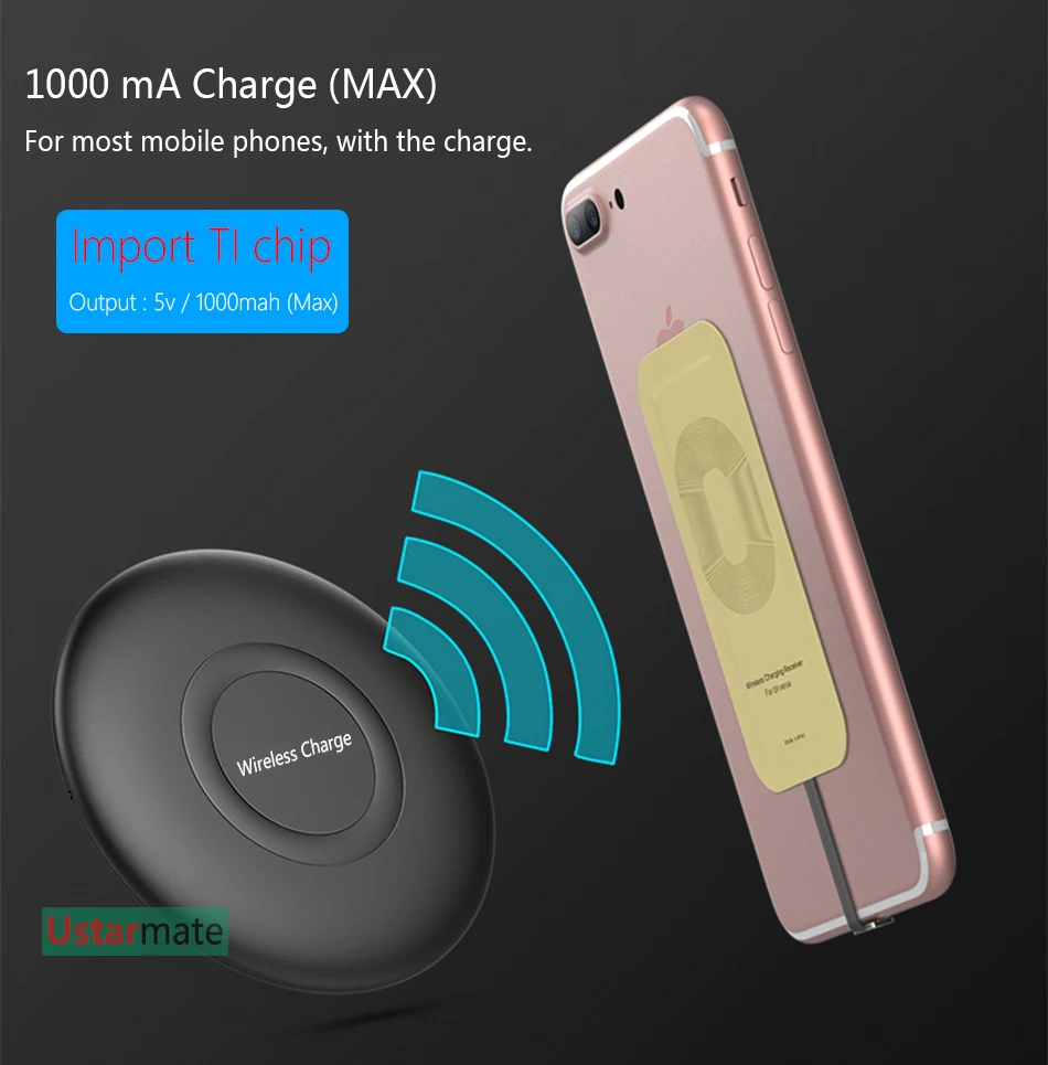 Qi Беспроводное зарядное устройство приемник для iPhone 5 6 6S 7 Plus адаптер Micro type-C Impored TI Чип Беспроводная зарядка зарядное устройство приемники