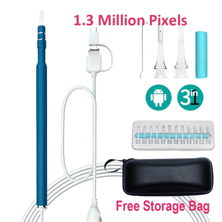 1.3 Million Pixels Эндоскоп для чистки ушей 3 в 1 USB HD визуальная Ушная ложка 5,5 мм мини-камера Android PC ушной отоскоп бороскоп инструмент для ухода за здоровьем - Цвет: 1.3 Million Pixels
