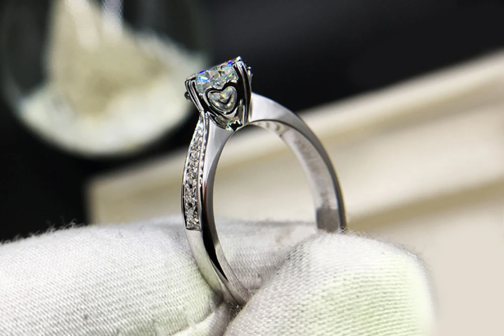 Чистое Белое золото 14 к 1ct 2ct 3ct Moissanite кольцо VVS1 Круглый бриллиант огранка кольцо в форме сердца обручальное кольцо на головщину