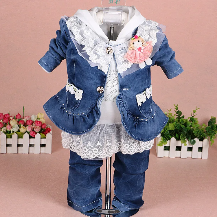 Новинка 2016 года высококачественные комплекты джинсовой куртки для девочек