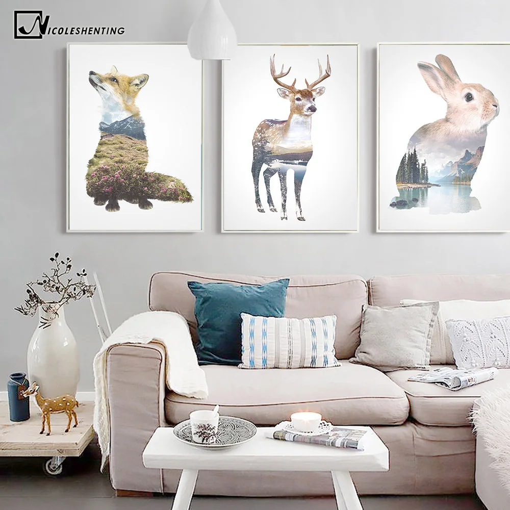Плакат NICOLESHENTING с изображением кролика оленя фигуры животных принты минимализм